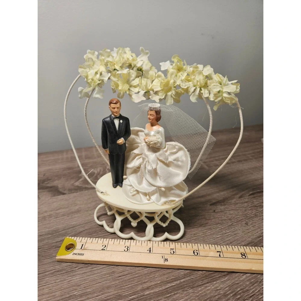 Vintage Wedding Cake Topper Lot 4pc Wilton Bride Groom Retro Lace Floral 1993